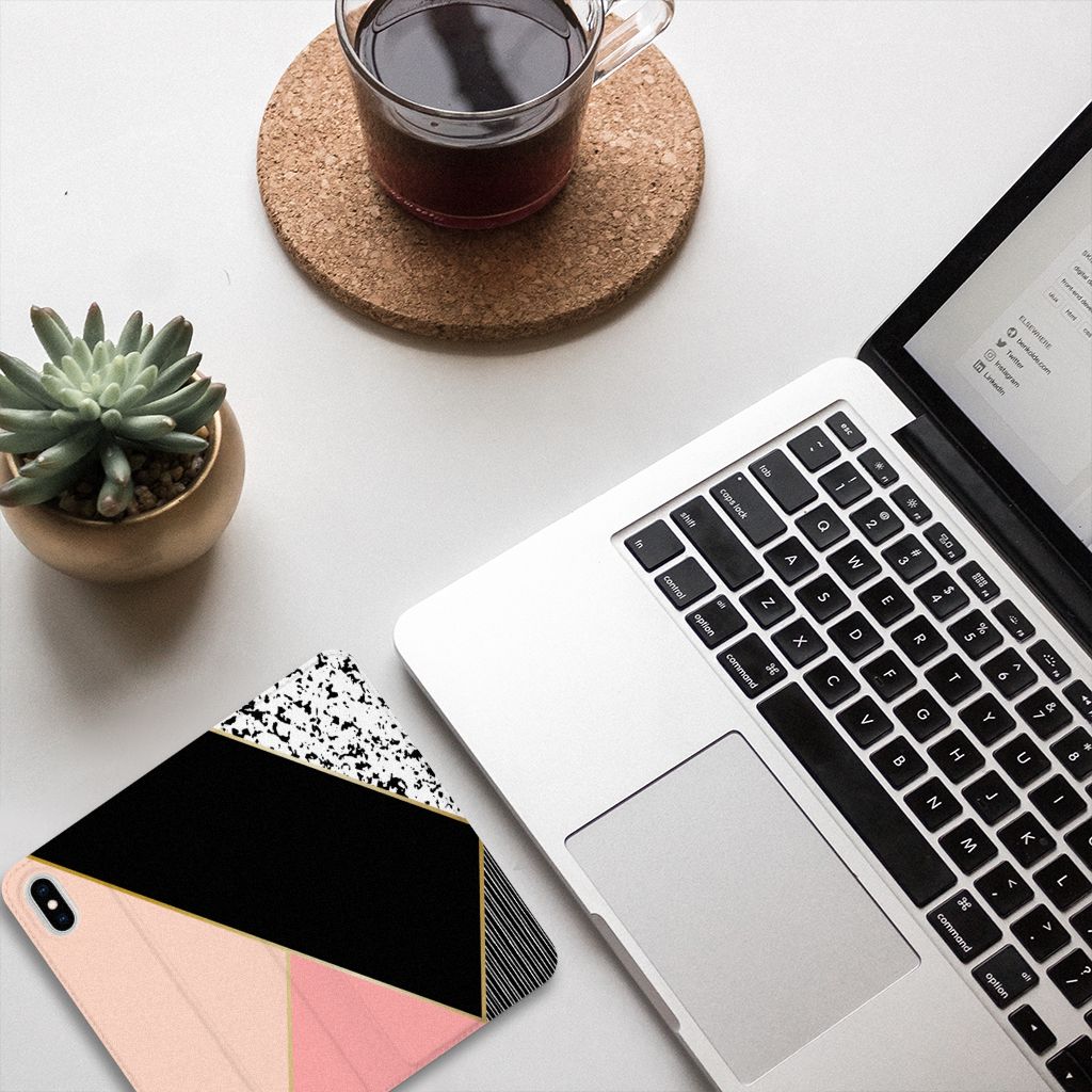 Apple iPhone Xs Max Stand Case Zwart Roze Vormen