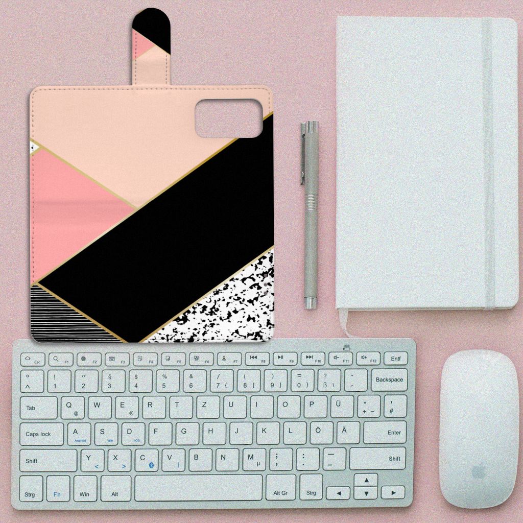 OnePlus 9 Pro Book Case Zwart Roze Vormen