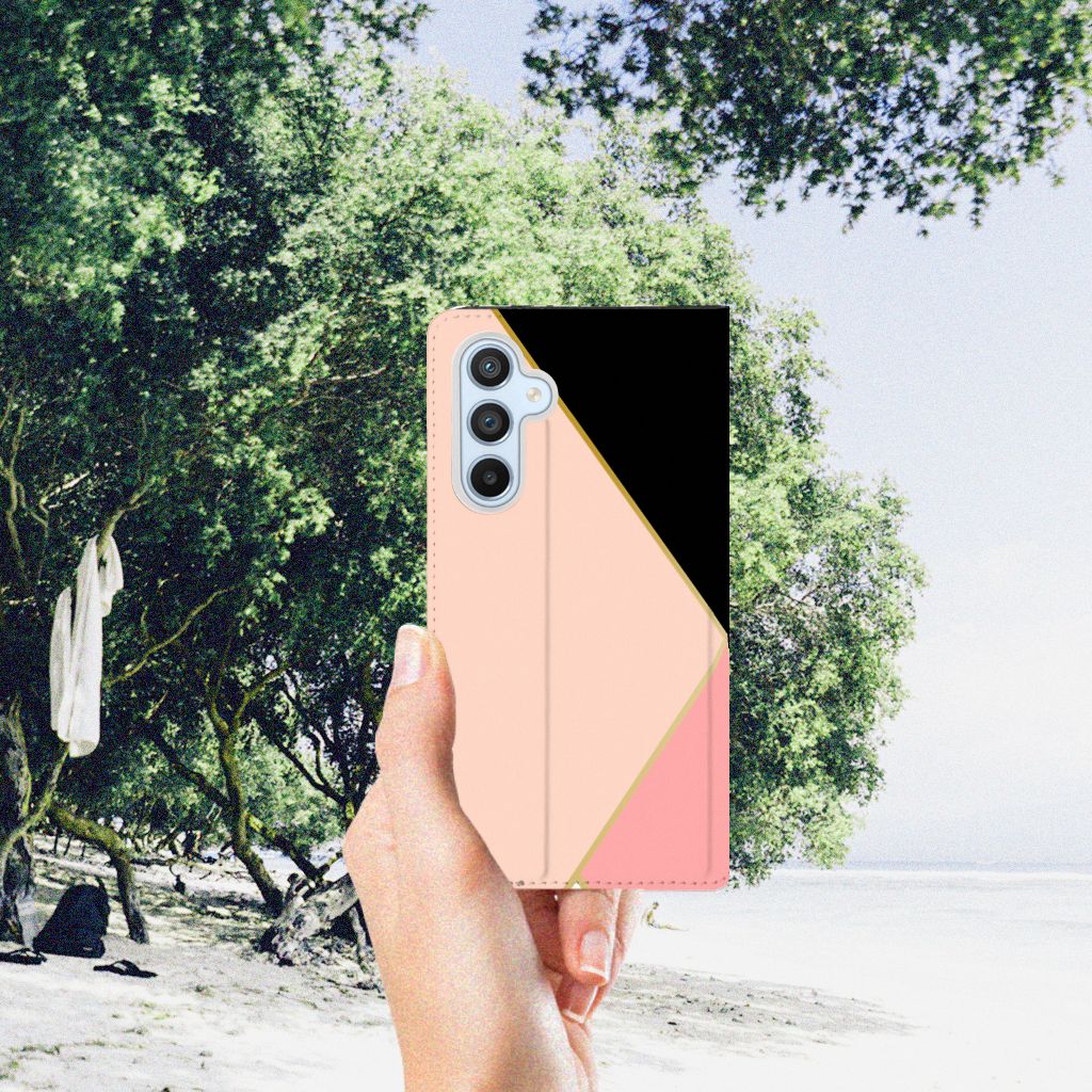 Samsung Galaxy A54 Stand Case Zwart Roze Vormen