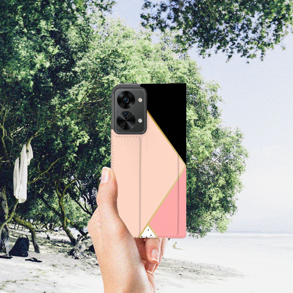 OnePlus Nord 2T Stand Case Zwart Roze Vormen