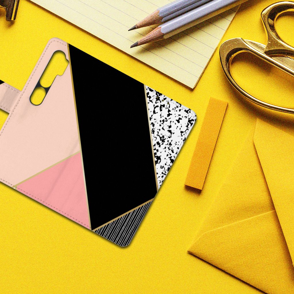 Xiaomi Mi Note 10 Pro Book Case Zwart Roze Vormen