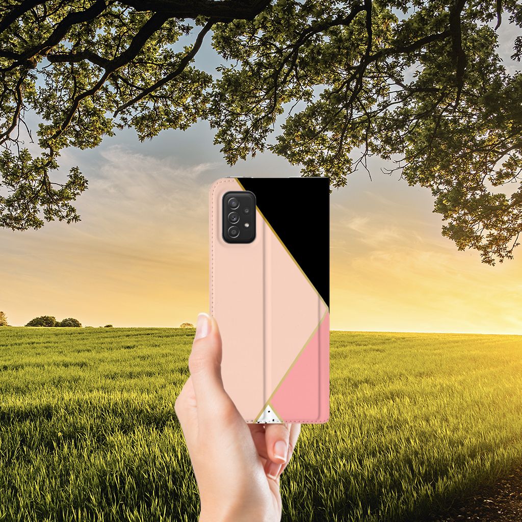 Samsung Galaxy A03s Stand Case Zwart Roze Vormen