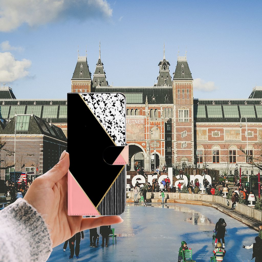 Samsung Galaxy S20 Ultra Book Case Zwart Roze Vormen