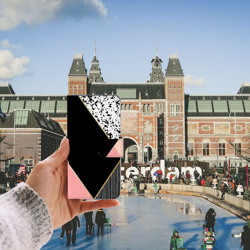 Huawei P10 Lite Book Case Zwart Roze Vormen