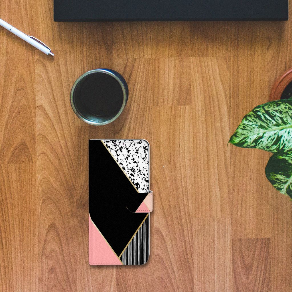 OnePlus 8T Book Case Zwart Roze Vormen