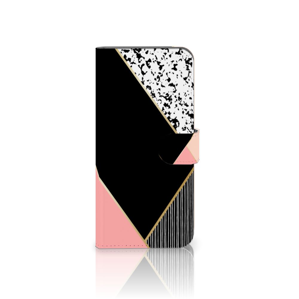 Motorola Moto G54 Book Case Zwart Roze Vormen