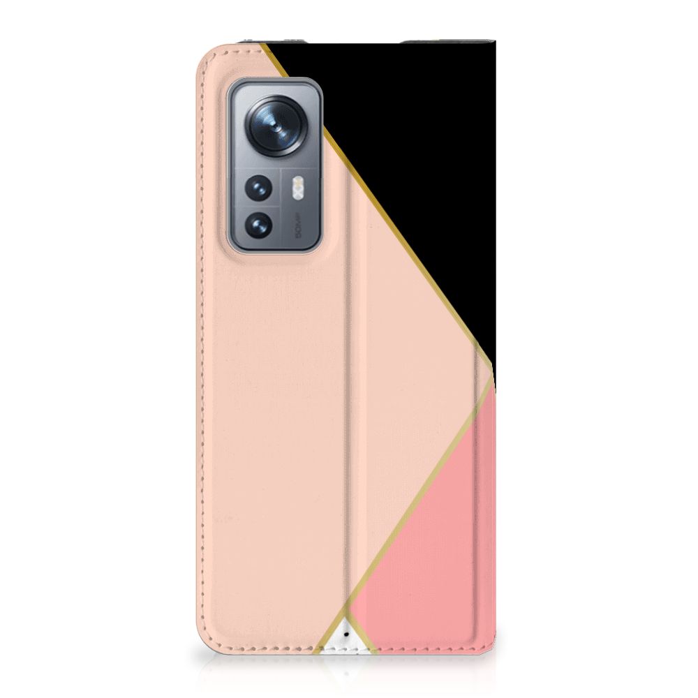 Xiaomi 12 | 12X Stand Case Zwart Roze Vormen