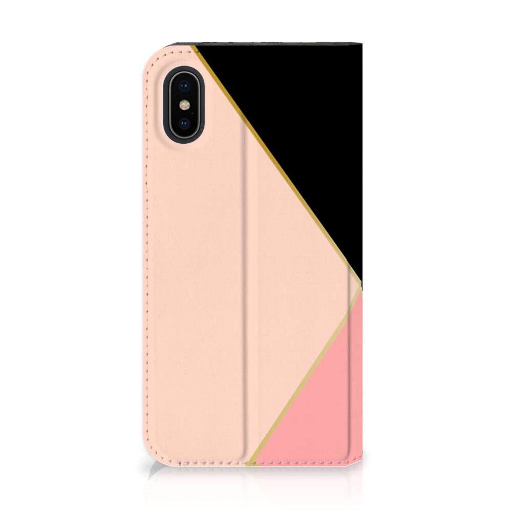 Apple iPhone X | Xs Stand Case Zwart Roze Vormen