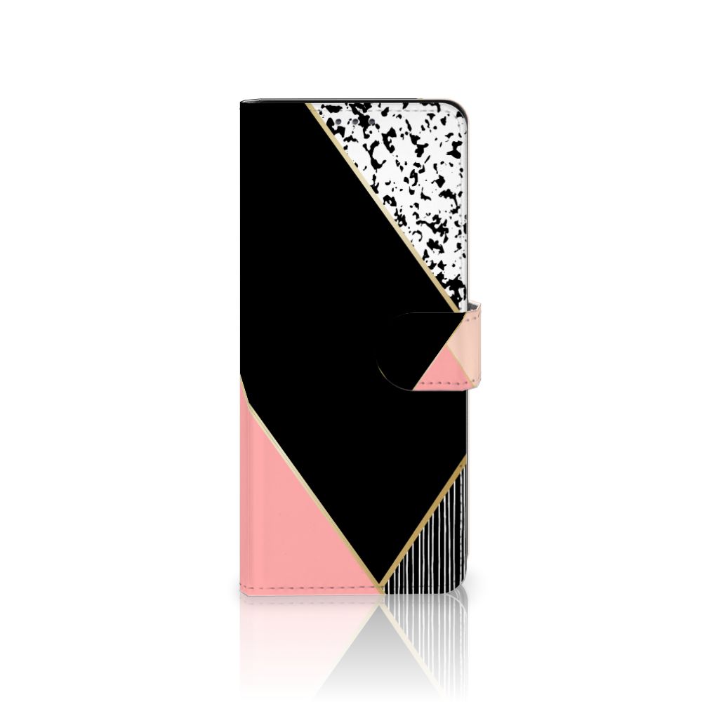 Sony Xperia 5II Book Case Zwart Roze Vormen