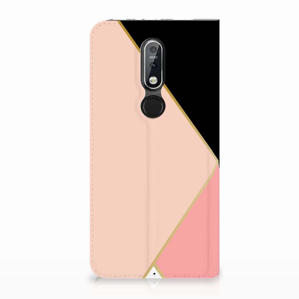 Nokia 7.1 (2018) Stand Case Zwart Roze Vormen