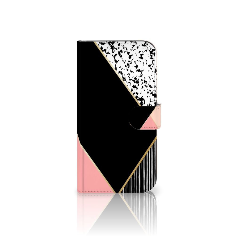 Apple iPhone 12 Pro Max Book Case Zwart Roze Vormen