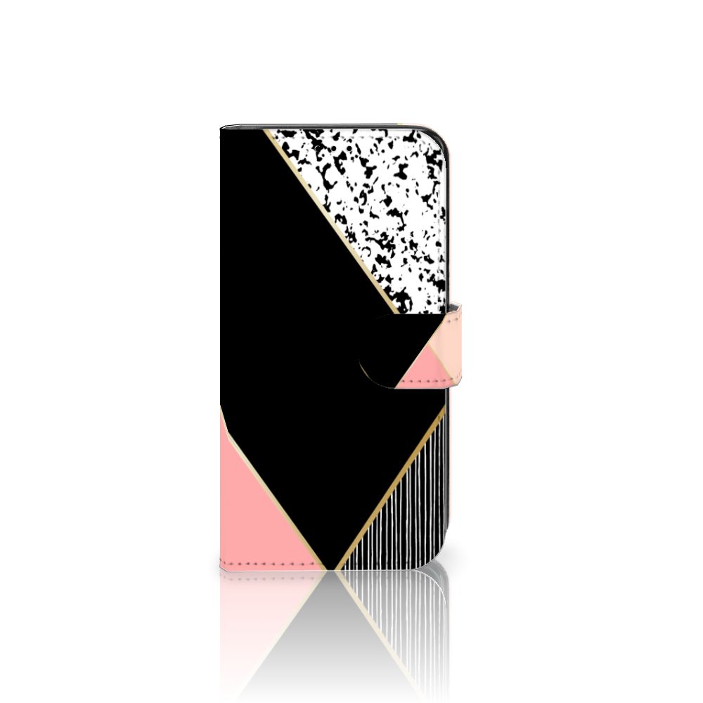 Samsung Galaxy S7 Edge Book Case Zwart Roze Vormen