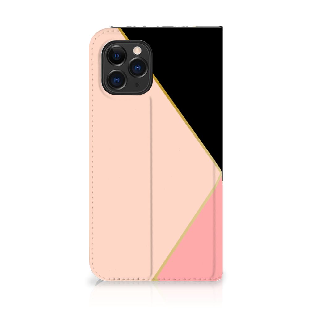 Apple iPhone 11 Pro Stand Case Zwart Roze Vormen