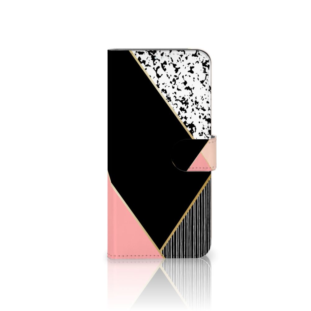 OnePlus 9 Book Case Zwart Roze Vormen