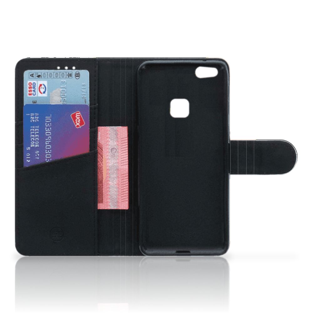 Huawei P10 Lite Book Case Zwart Roze Vormen