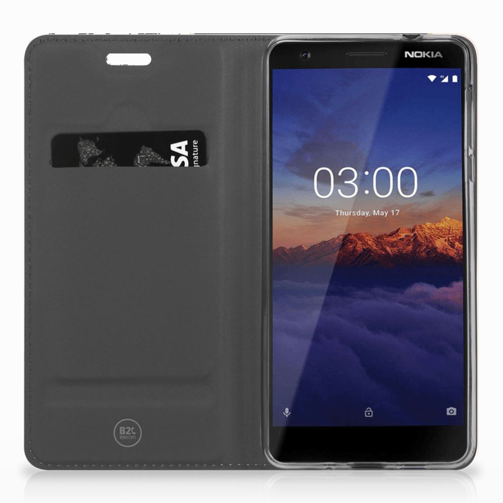 Nokia 3.1 (2018) Stand Case Zwart Roze Vormen