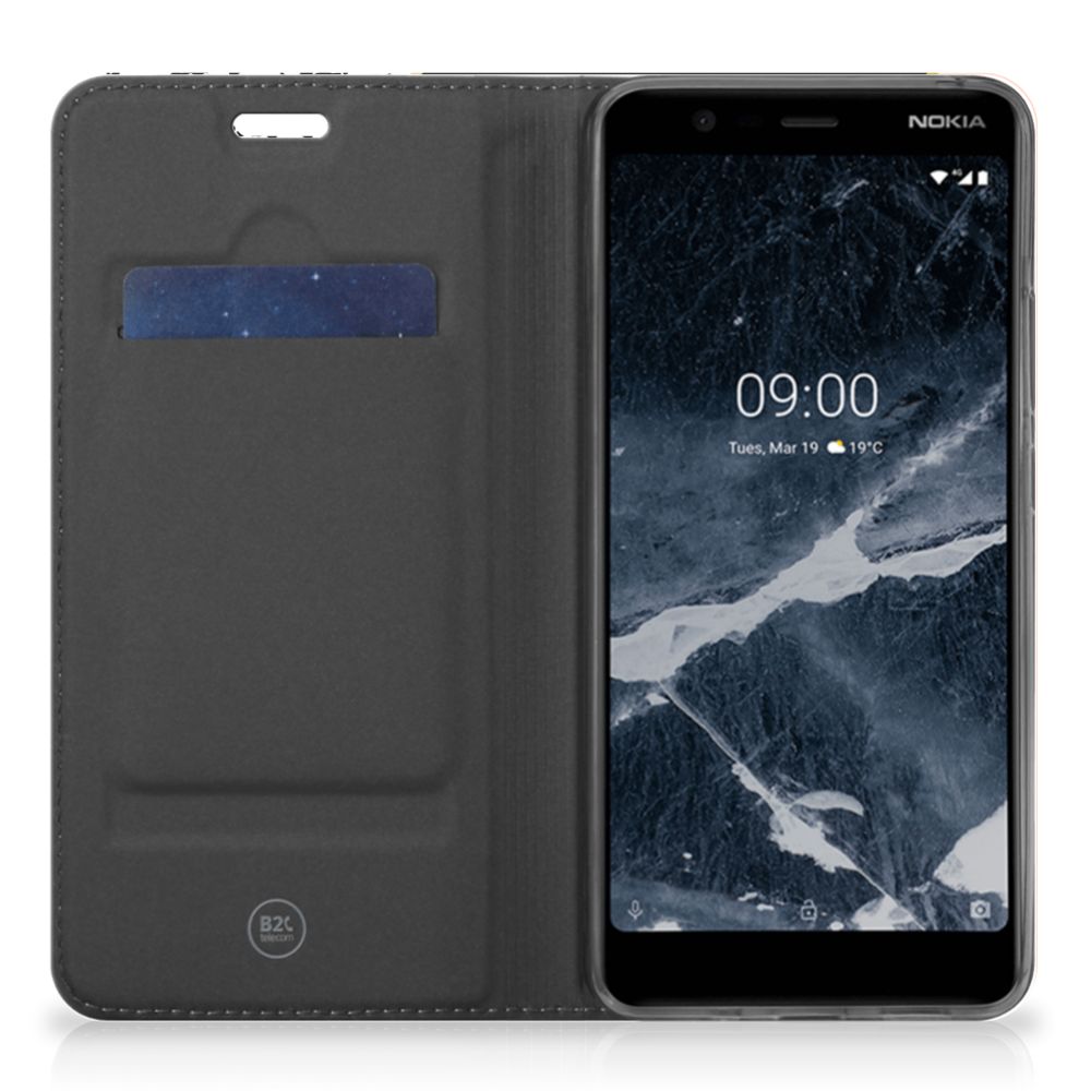 Nokia 5.1 (2018) Stand Case Zwart Roze Vormen