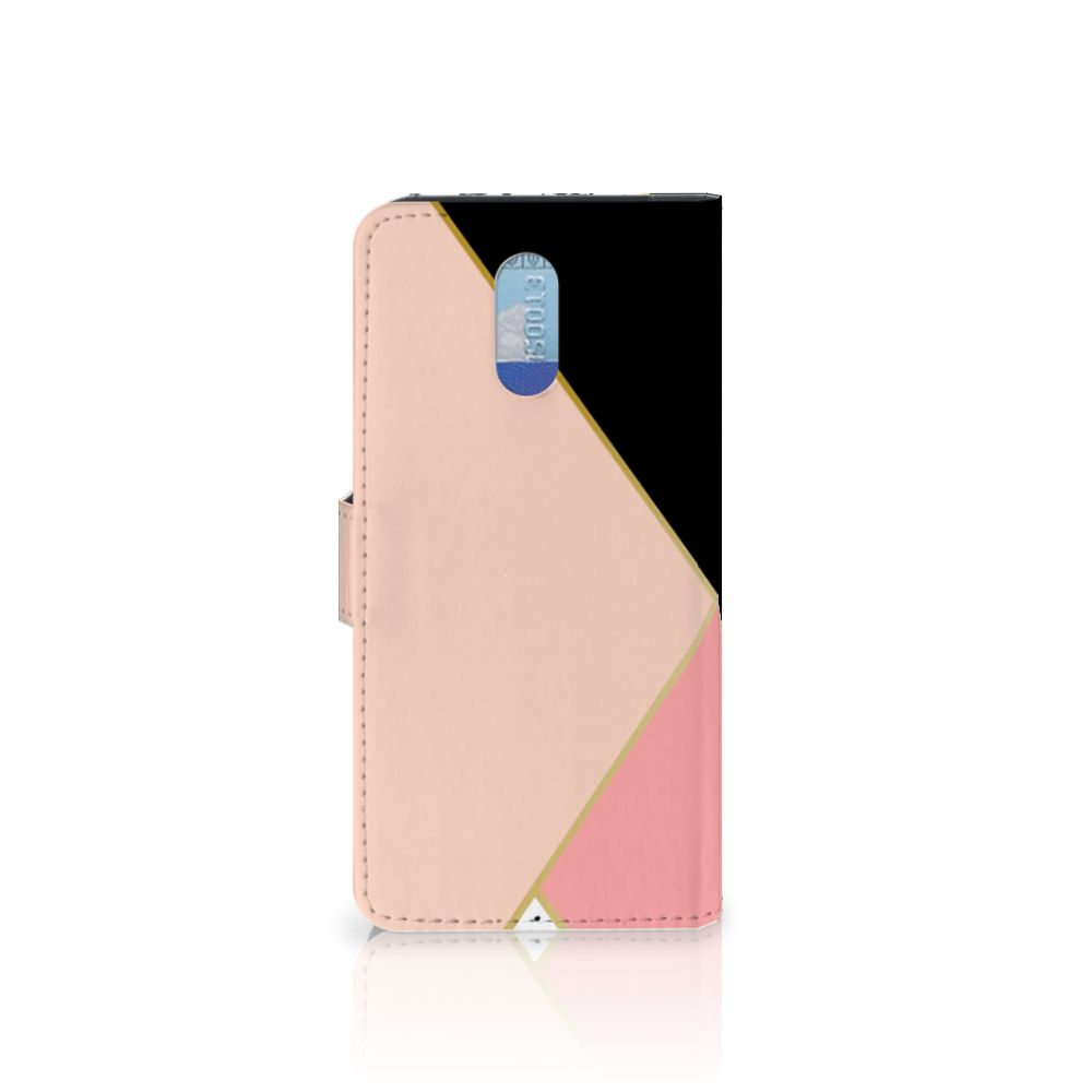 Nokia 2.3 Book Case Zwart Roze Vormen