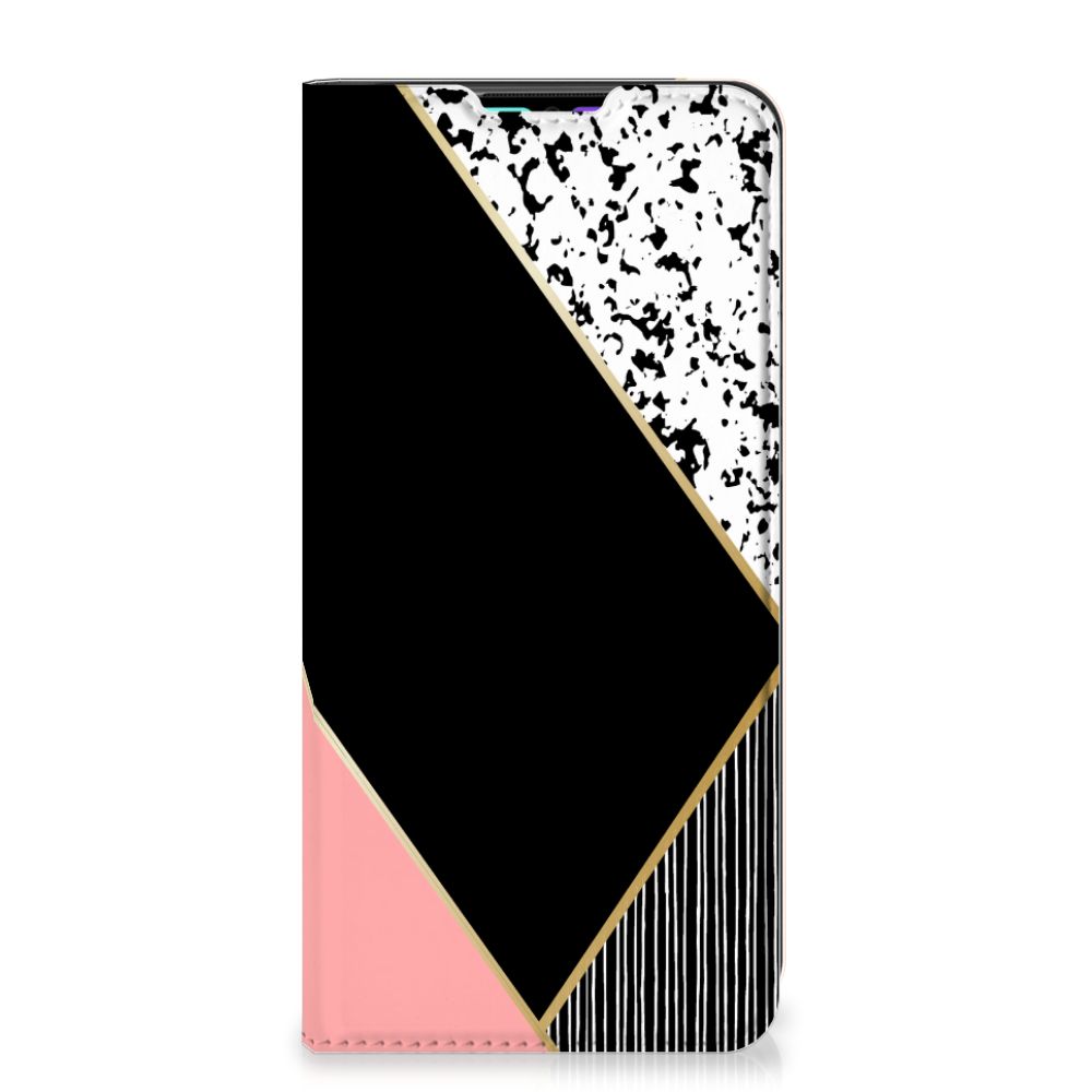 Xiaomi Mi Note 10 Lite Stand Case Zwart Roze Vormen