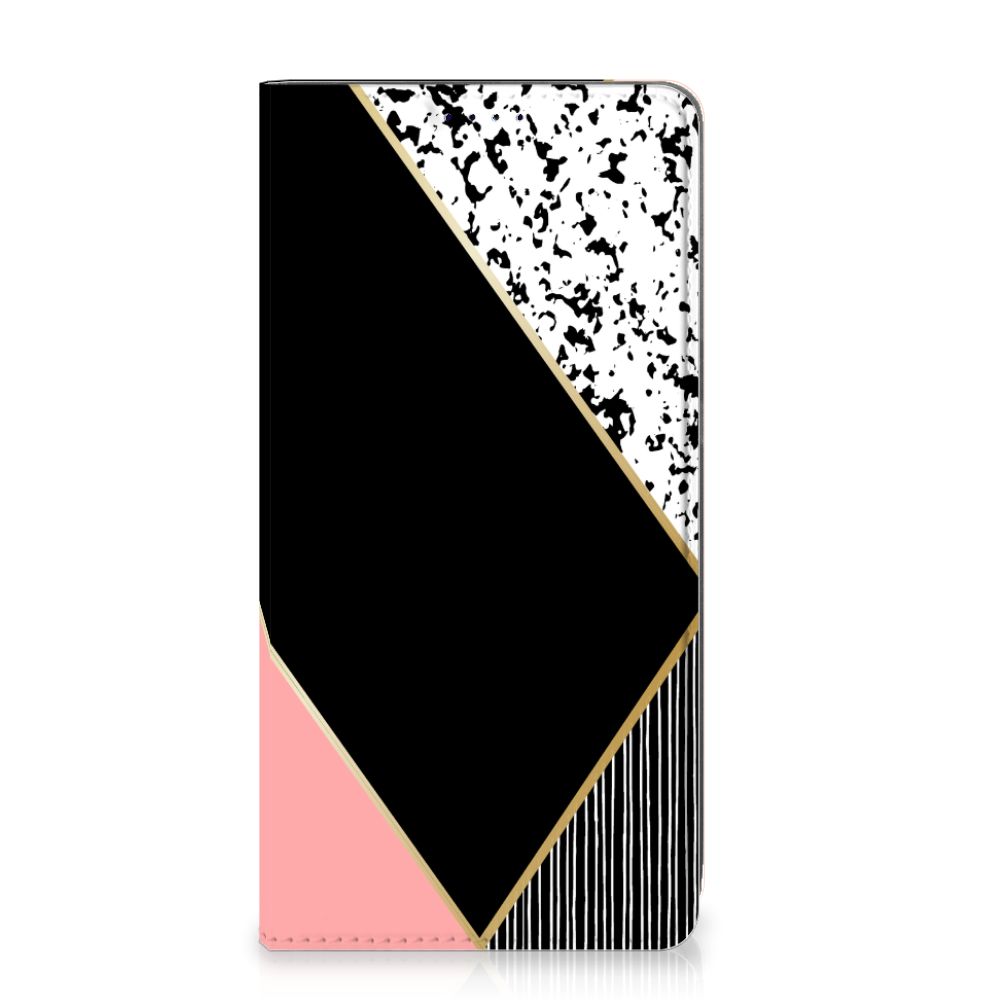Samsung Galaxy A50 Stand Case Zwart Roze Vormen