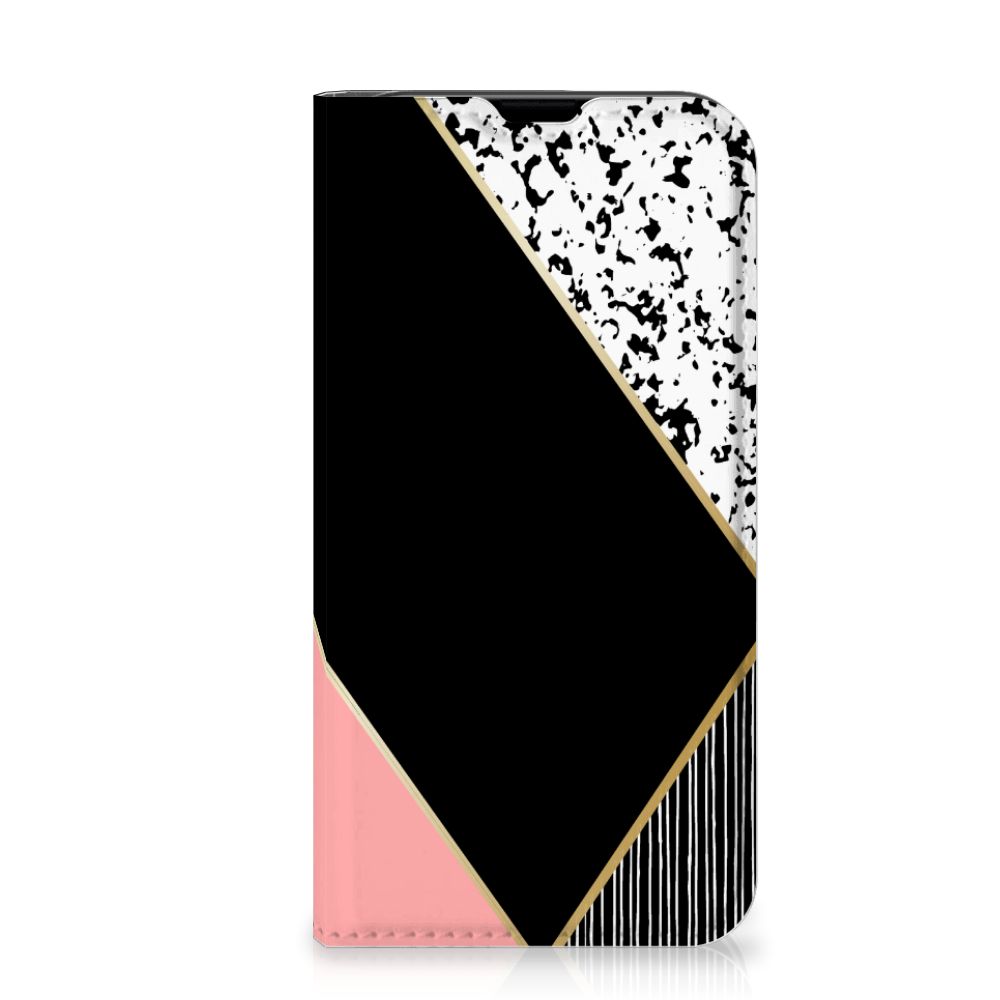 iPhone 13 Mini Stand Case Zwart Roze Vormen