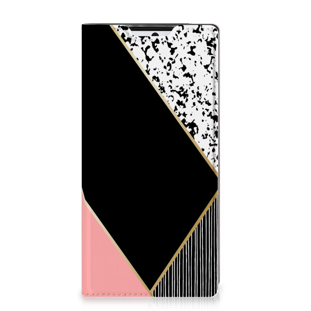 Samsung Galaxy Note 10 Stand Case Zwart Roze Vormen
