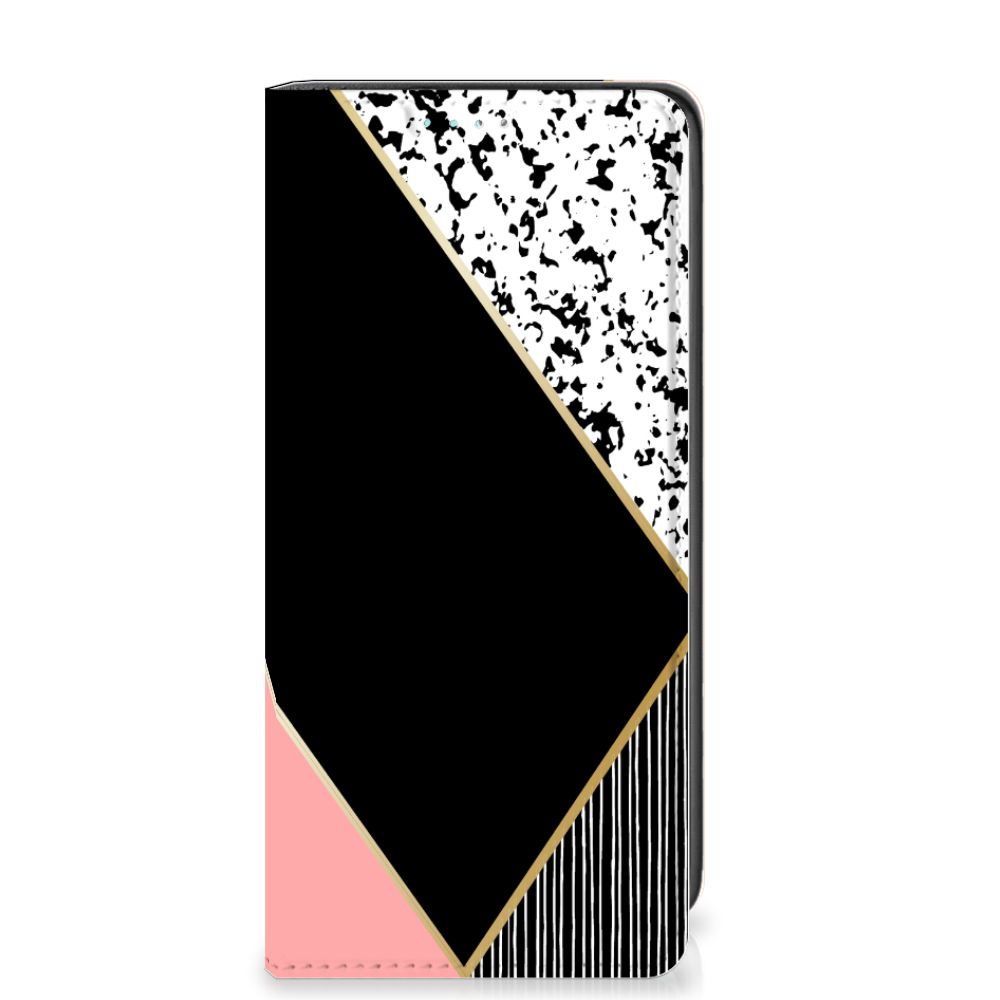 Samsung Galaxy A41 Stand Case Zwart Roze Vormen