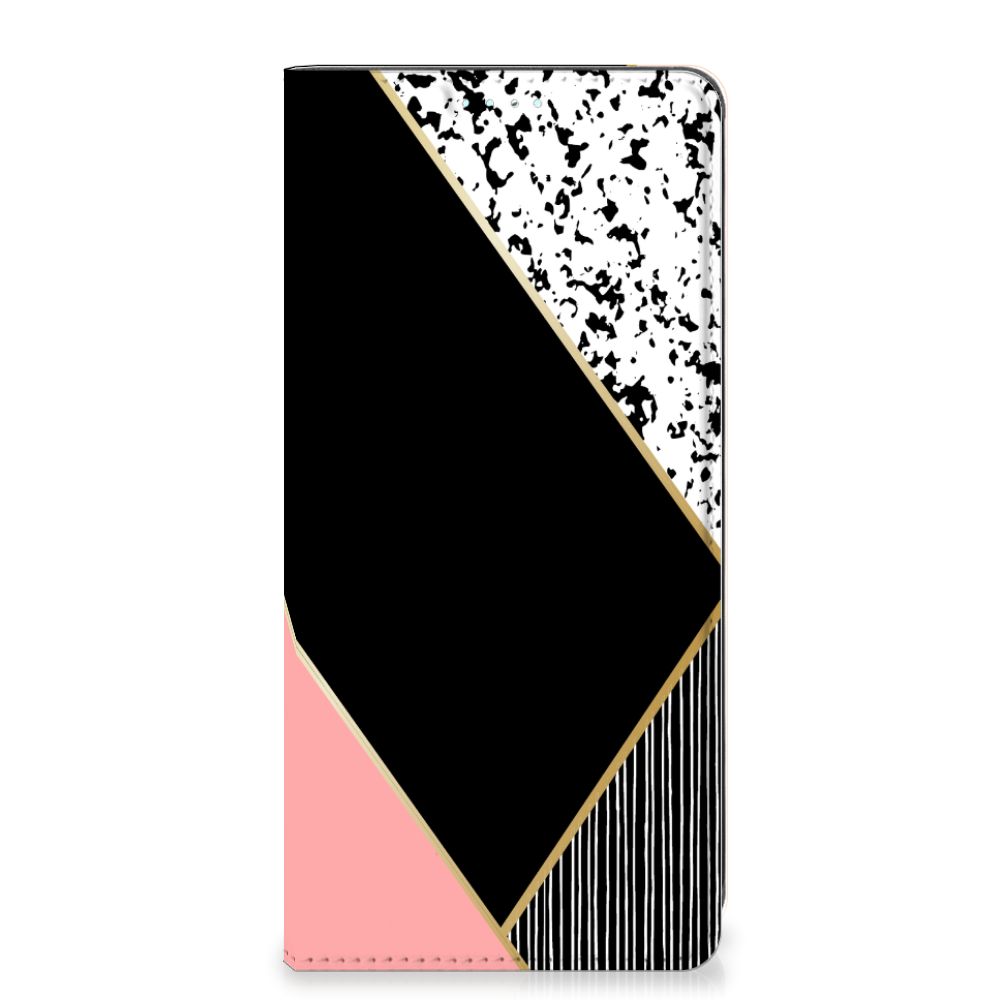 Samsung Galaxy A71 Stand Case Zwart Roze Vormen