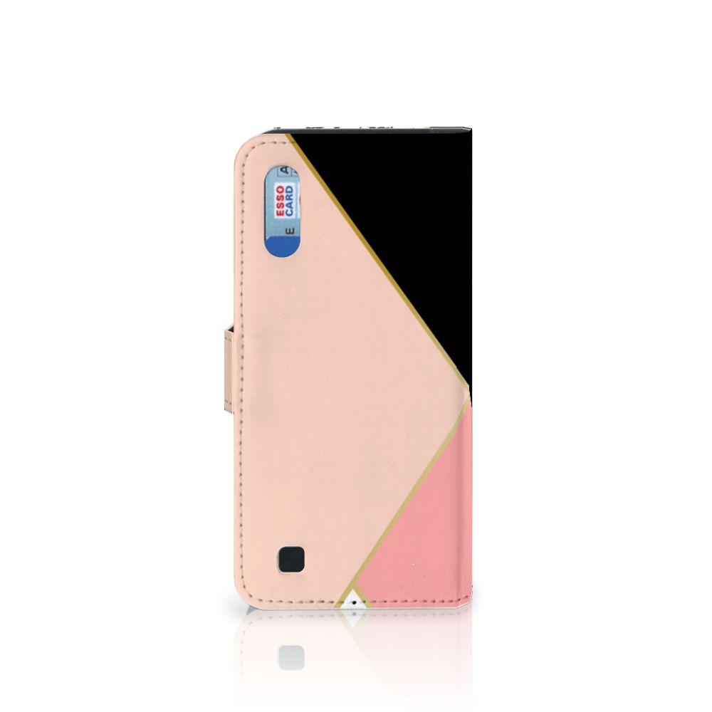 Samsung Galaxy M10 Book Case Zwart Roze Vormen
