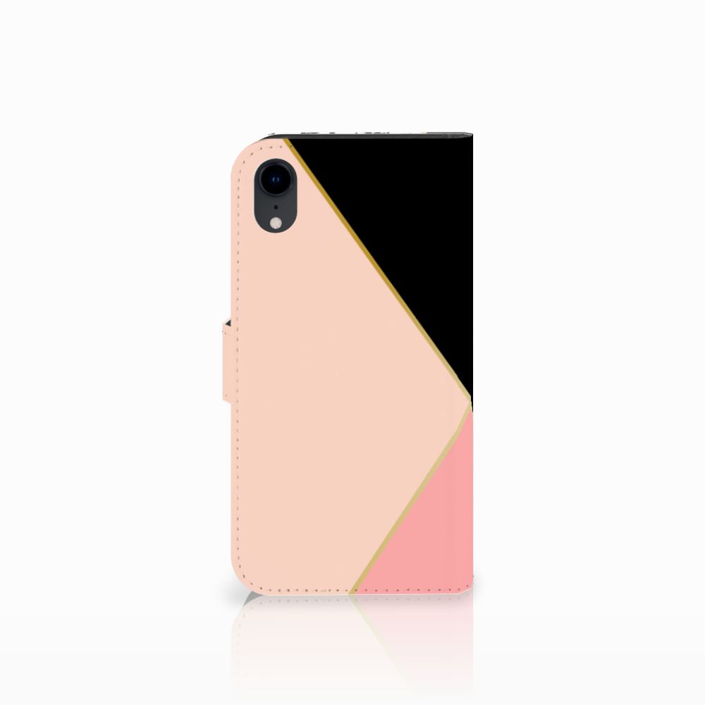 Apple iPhone Xr Book Case Zwart Roze Vormen