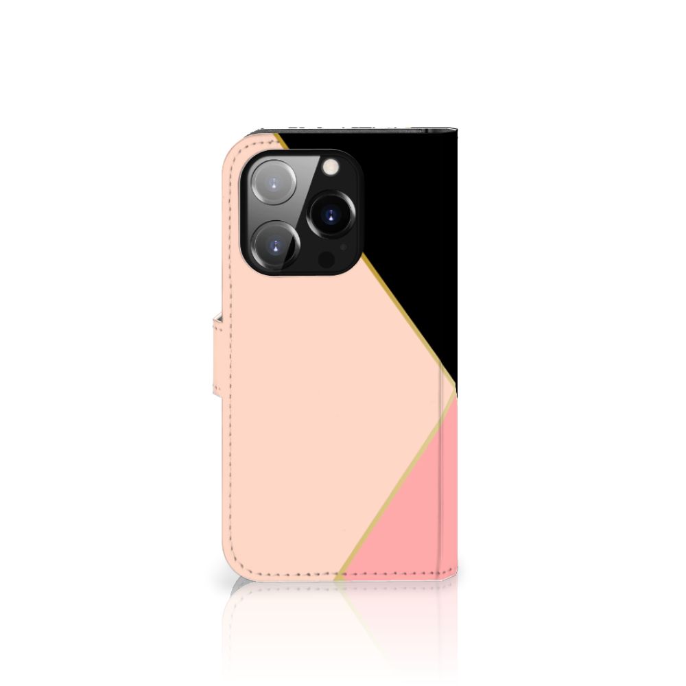 iPhone 14 Pro Book Case Zwart Roze Vormen