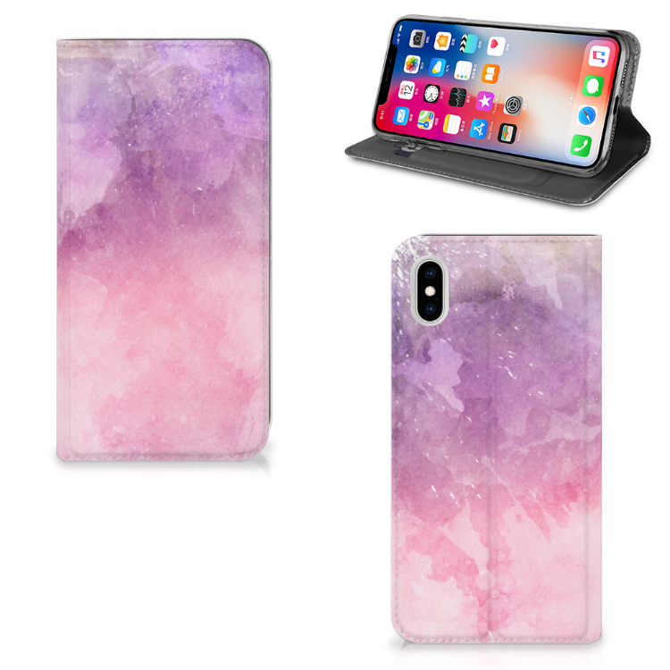 Apple iPhone Xs Max Standcase Hoesje Design Pink Purple Paint