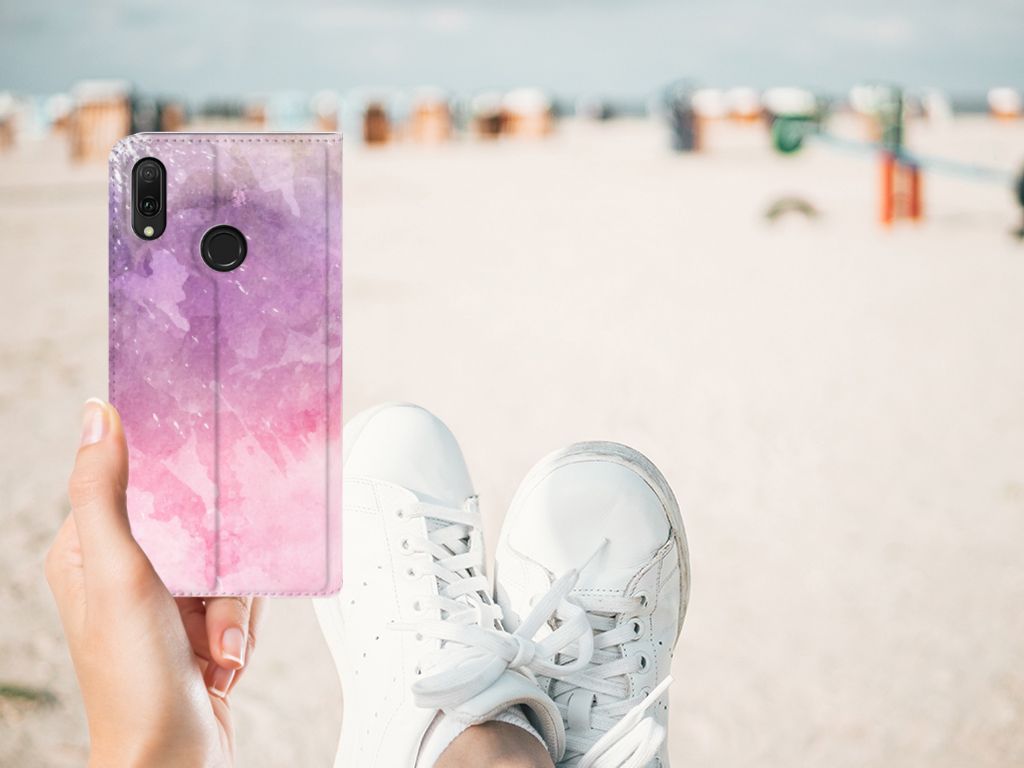 Bookcase Huawei Y7 hoesje Y7 Pro (2019) Pink Purple Paint