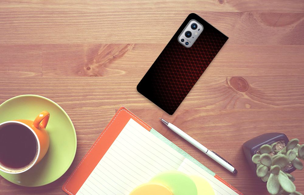 OnePlus 9 Pro Hoesje met Magneet Geruit Rood