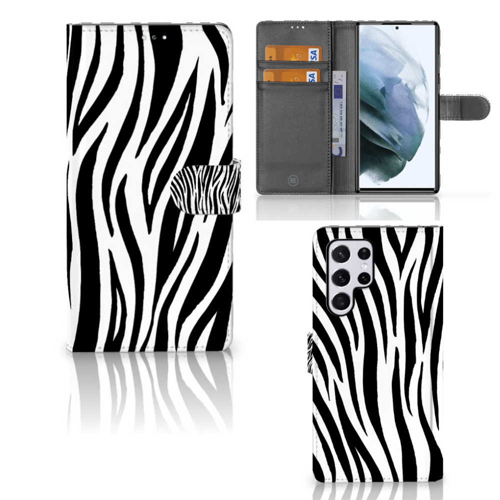 Samsung Galaxy S22 Ultra Telefoonhoesje met Pasjes Zebra