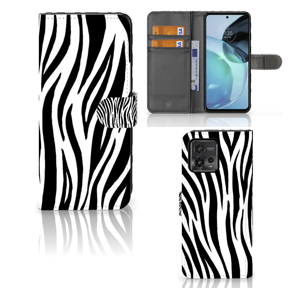 Motorola Moto G72 Telefoonhoesje met Pasjes Zebra