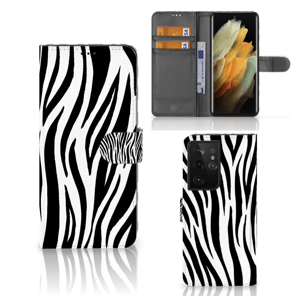Samsung Galaxy S21 Ultra Telefoonhoesje met Pasjes Zebra