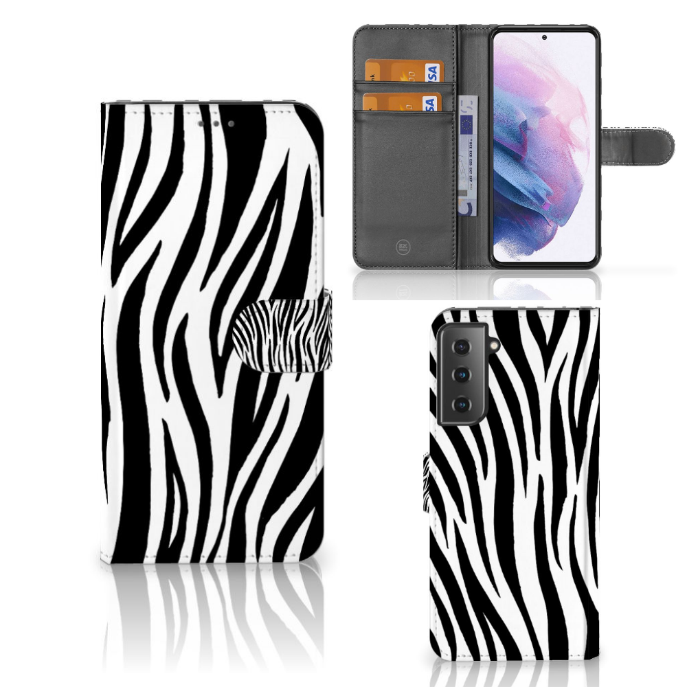 Samsung Galaxy S21 Plus Telefoonhoesje met Pasjes Zebra