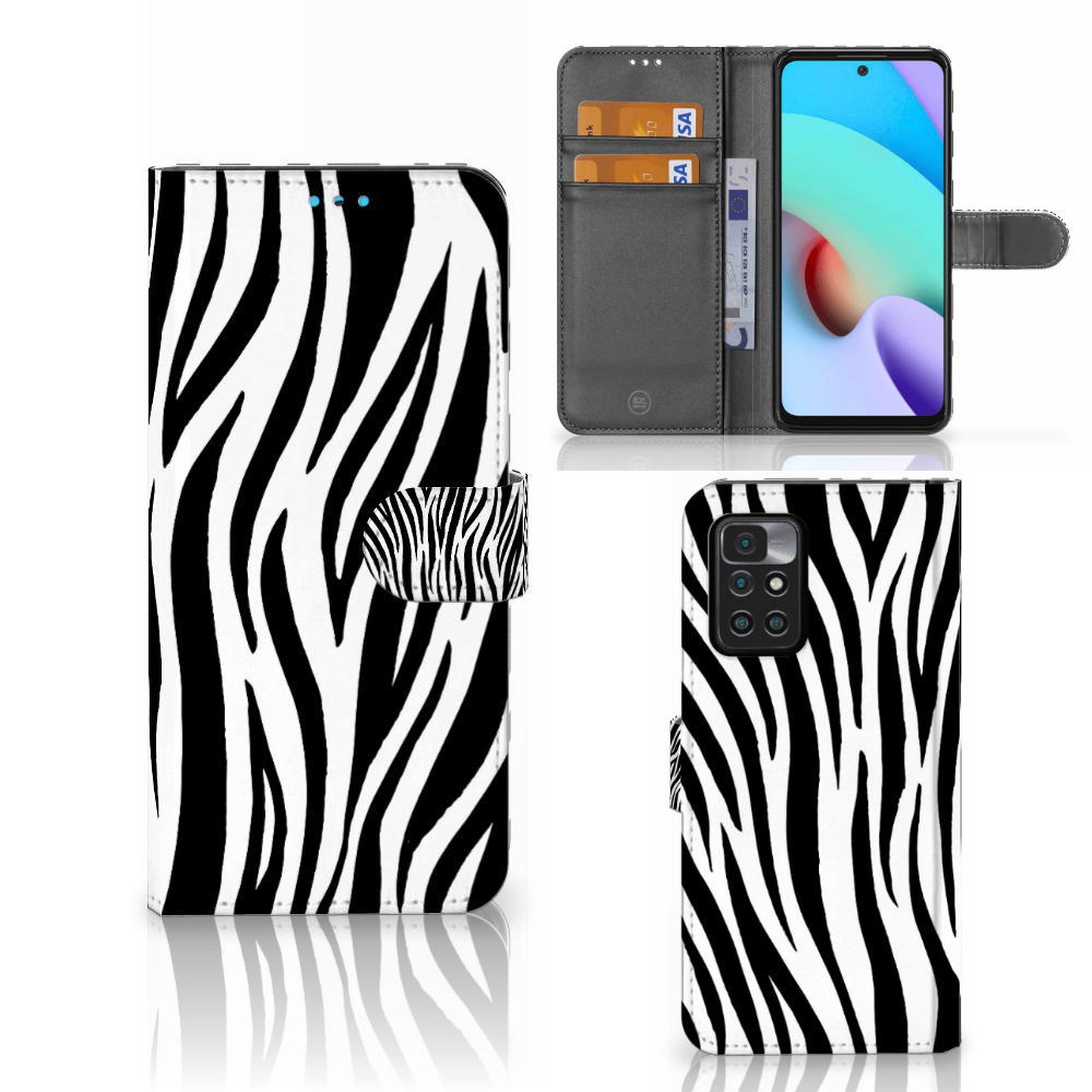 Xiaomi Redmi 10 Telefoonhoesje met Pasjes Zebra