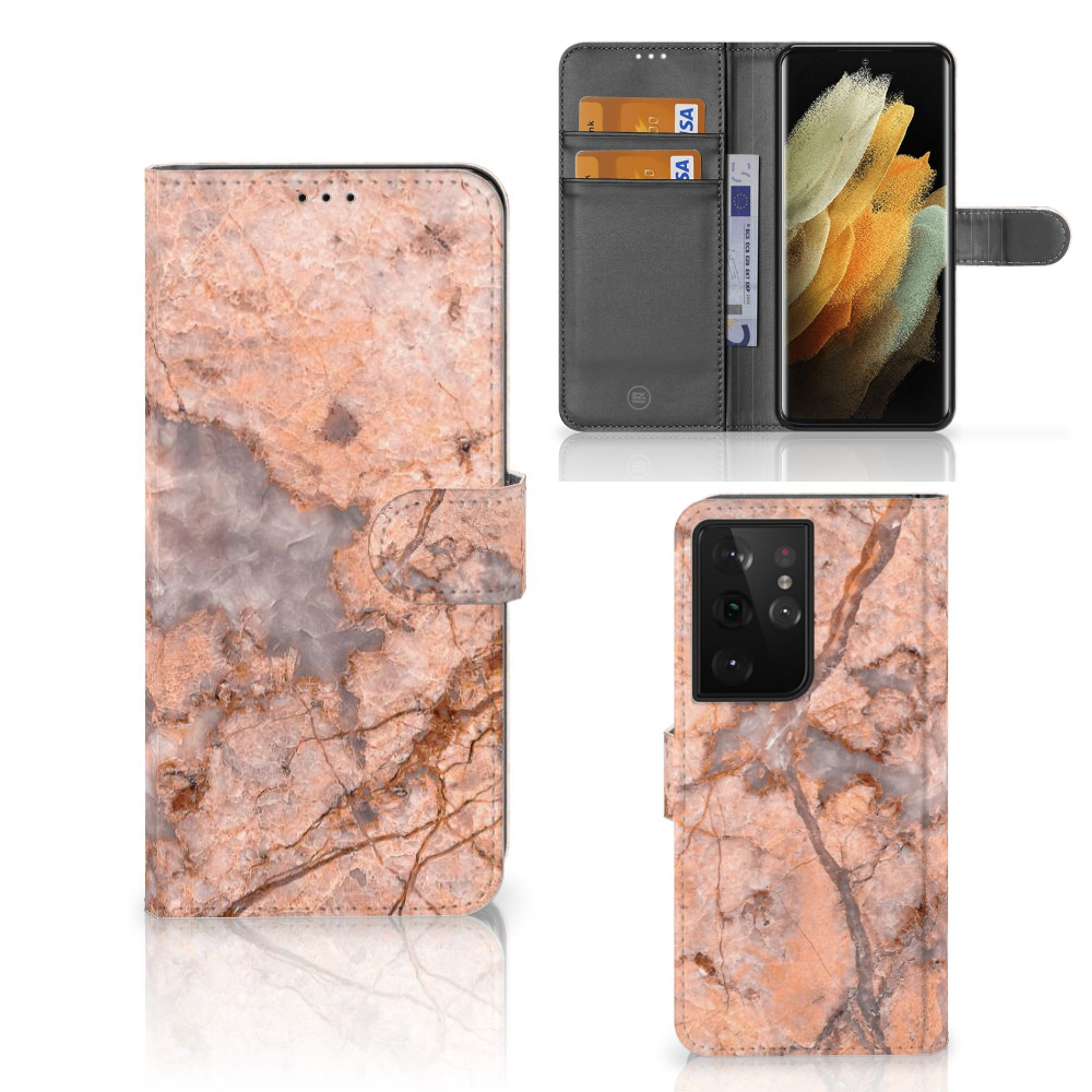Samsung Galaxy S21 Ultra Bookcase Marmer Oranje