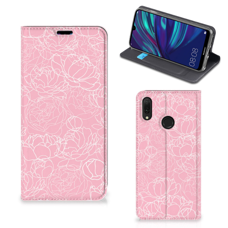 Huawei Y7 hoesje Y7 Pro (2019) Smart Cover White Flowers