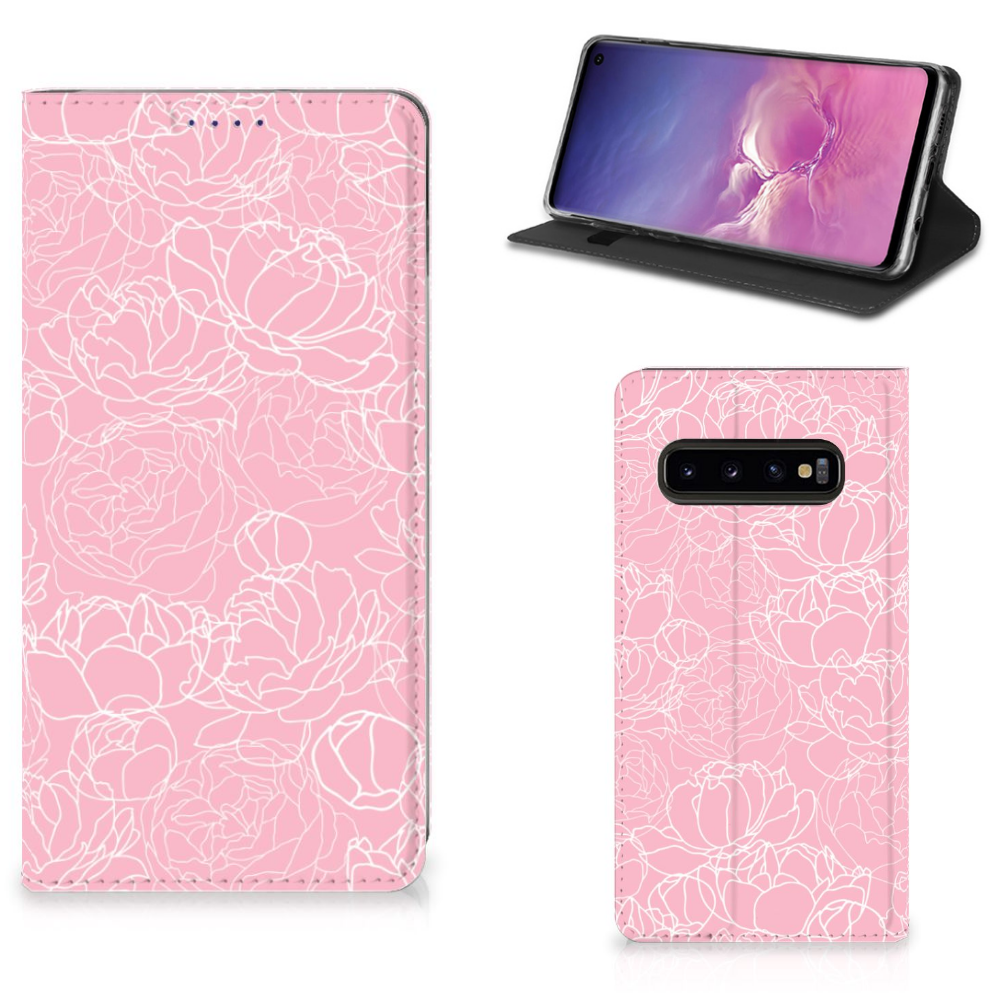 Samsung Galaxy S10 Standcase Hoesje Design White Flowers