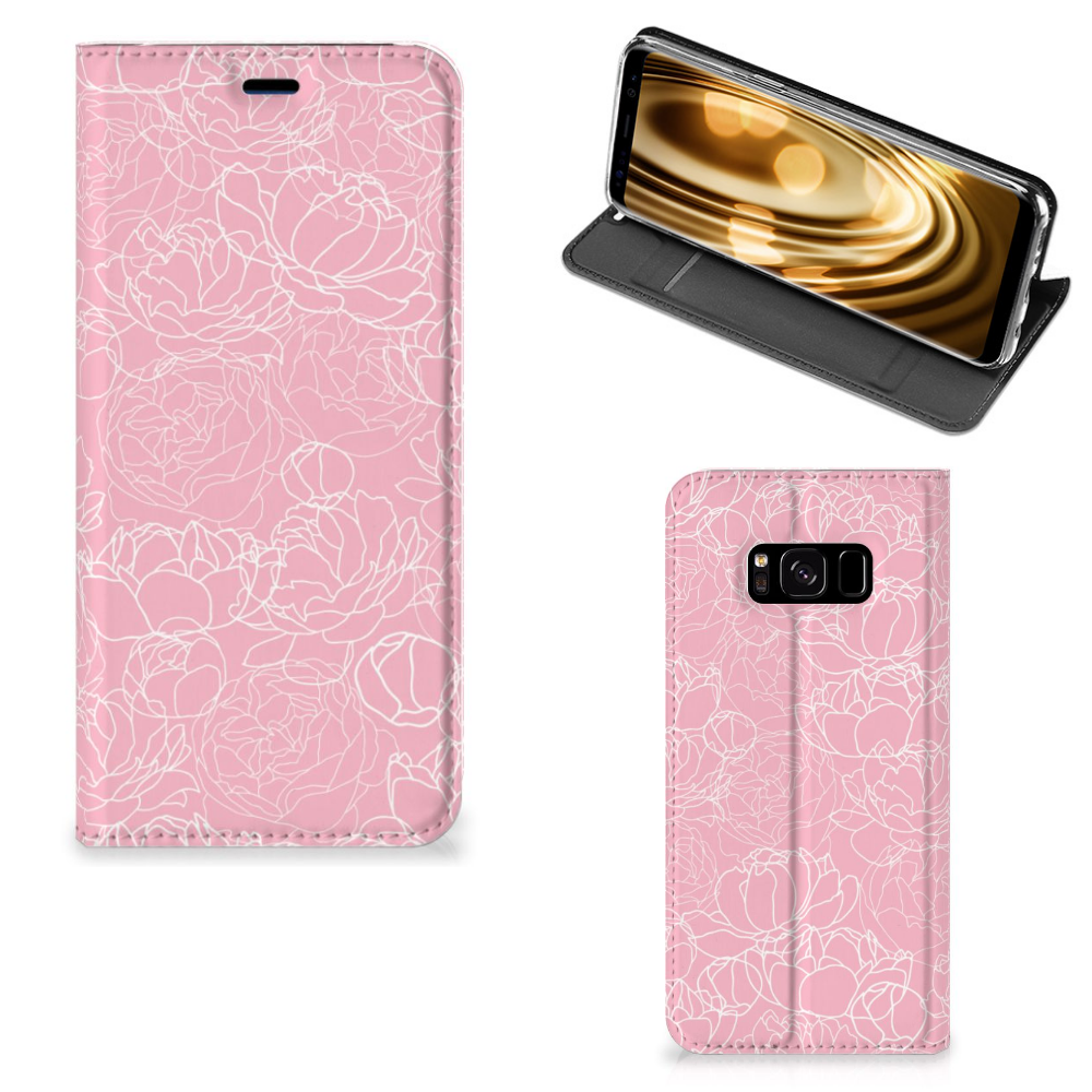 Samsung Galaxy S8 Standcase Hoesje Design White Flowers