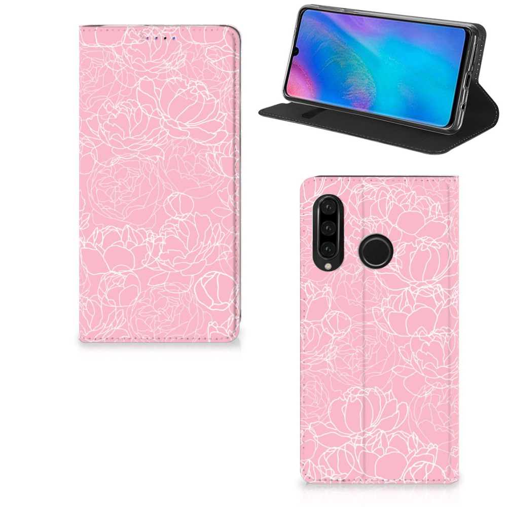 Huawei P30 Lite New Edition Smart Cover White Flowers