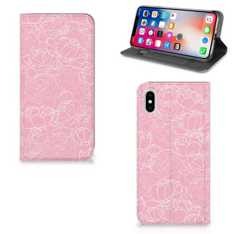 Apple iPhone Xs Max Standcase Hoesje Design White Flowers