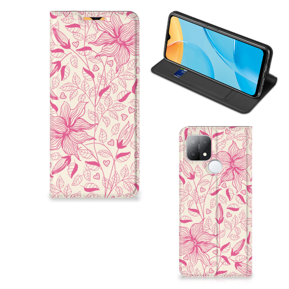 OPPO A15 Smart Cover Pink Flowers