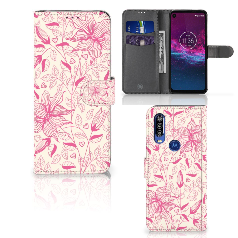 Motorola One Action Hoesje Pink Flowers