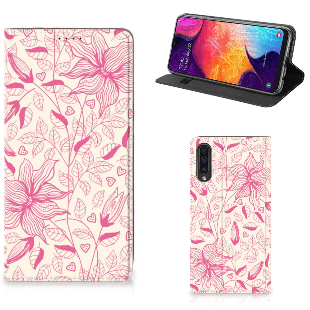 Samsung Galaxy A50 Uniek Standcase Hoesje Pink Flowers