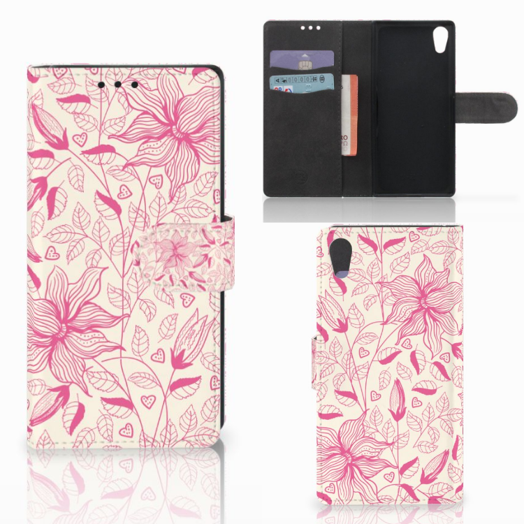 Sony Xperia XA1 Uniek Boekhoesje Pink Flowers