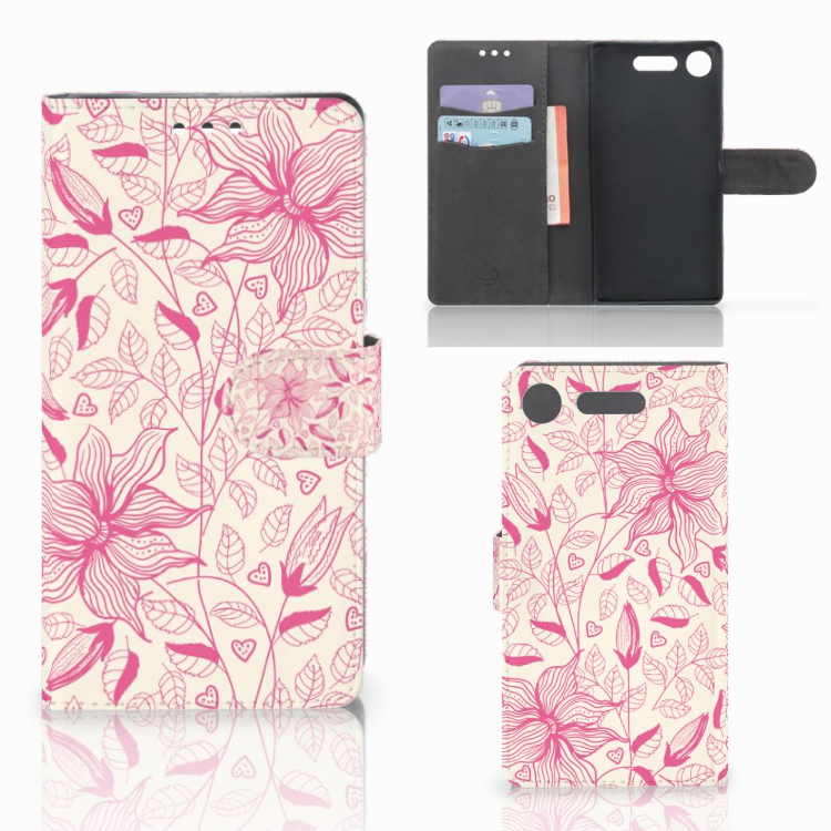 Sony Xperia XZ1 Uniek Boekhoesje Pink Flowers